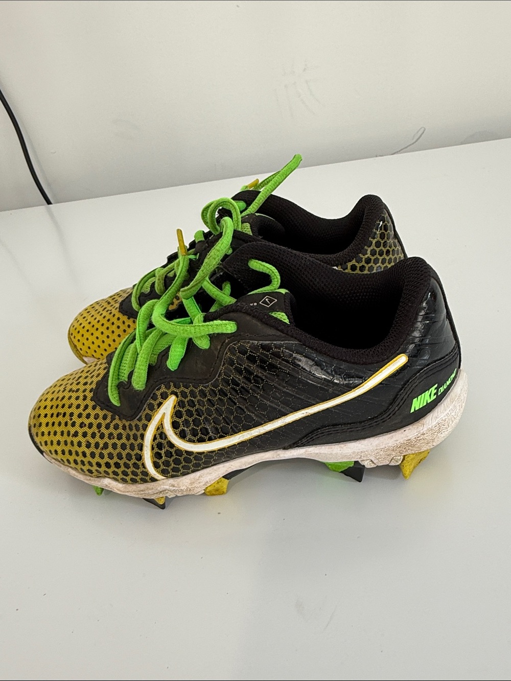 Nike Kids Black & Green Baseball Cleats - Youth Traction Sneakers